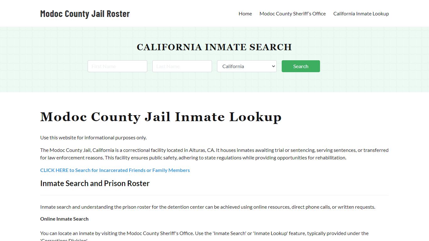 Modoc County Jail Roster Lookup, CA, Inmate Search